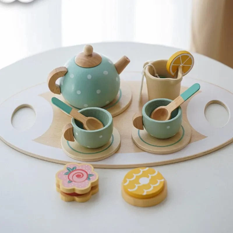 Holzspielzeug für Kinder, Kaffeemaschine, Spielzeug-Set, Kuchen, Eis, Teezeit, Spielset für Kleinkinder, Rollenspiel, Küchenzubehör, Geschenk für Kinder