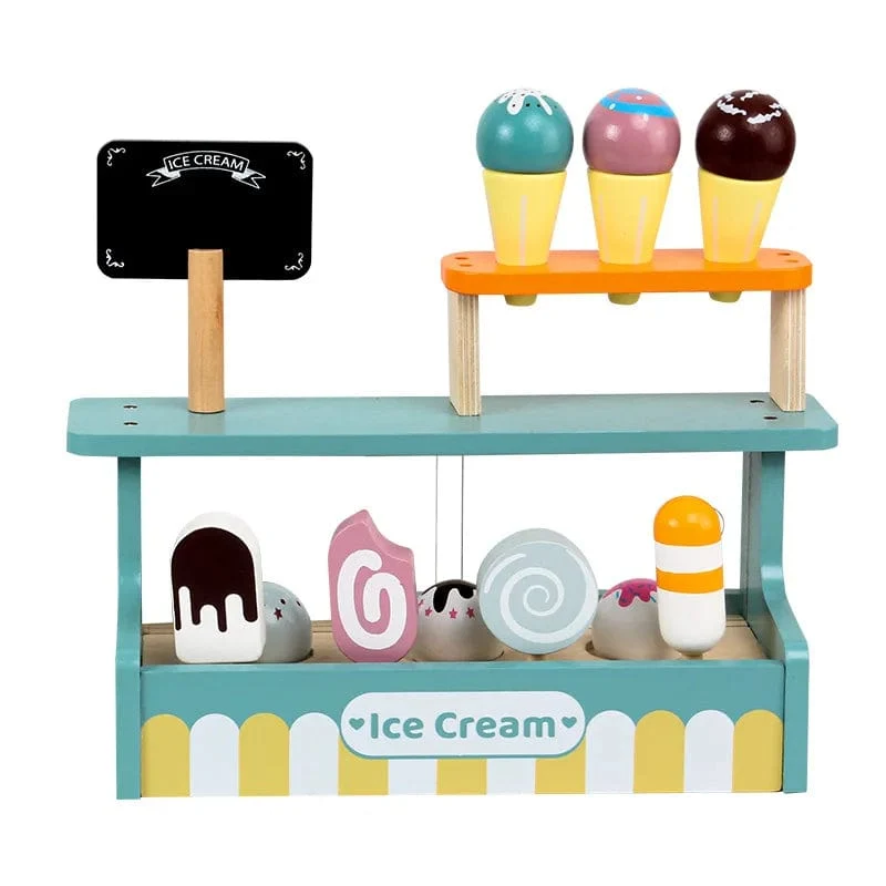 Holzspielzeug für Kinder, Kaffeemaschine, Spielzeug-Set, Kuchen, Eis, Teezeit, Spielset für Kleinkinder, Rollenspiel, Küchenzubehör, Geschenk für Kinder