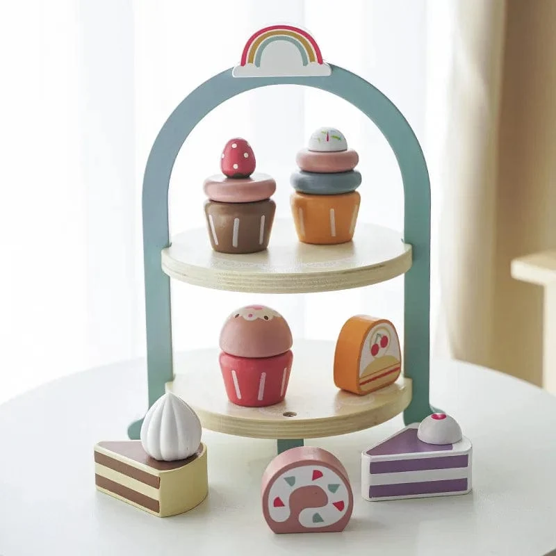 Holzspielzeug für Kinder, Kaffeemaschine, Spielzeug-Set, Kuchen, Eis, Teezeit, Spielset für Kleinkinder, Rollenspiel, Küchenzubehör, Geschenk für Kinder