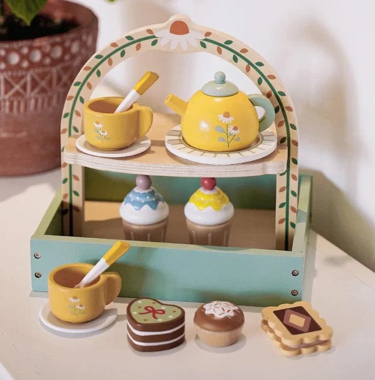 Holzspielzeug für Kinder, Kaffeemaschine, Spielzeug-Set, Kuchen, Eis, Teezeit, Spielset für Kleinkinder, Rollenspiel, Küchenzubehör, Geschenk für Kinder