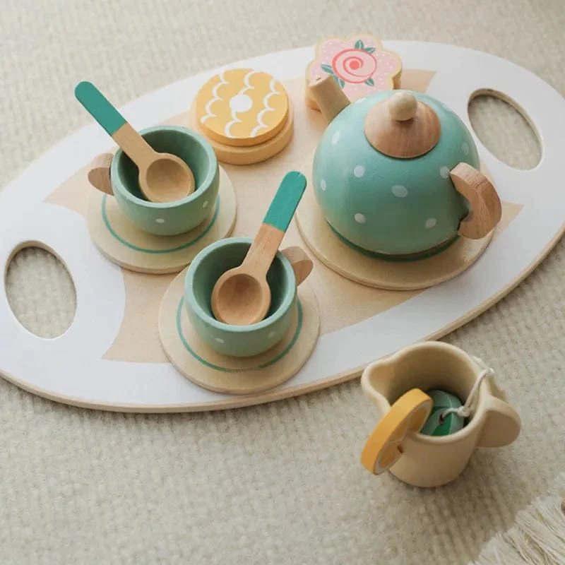Holzspielzeug für Kinder, Kaffeemaschine, Spielzeug-Set, Kuchen, Eis, Teezeit, Spielset für Kleinkinder, Rollenspiel, Küchenzubehör, Geschenk für Kinder