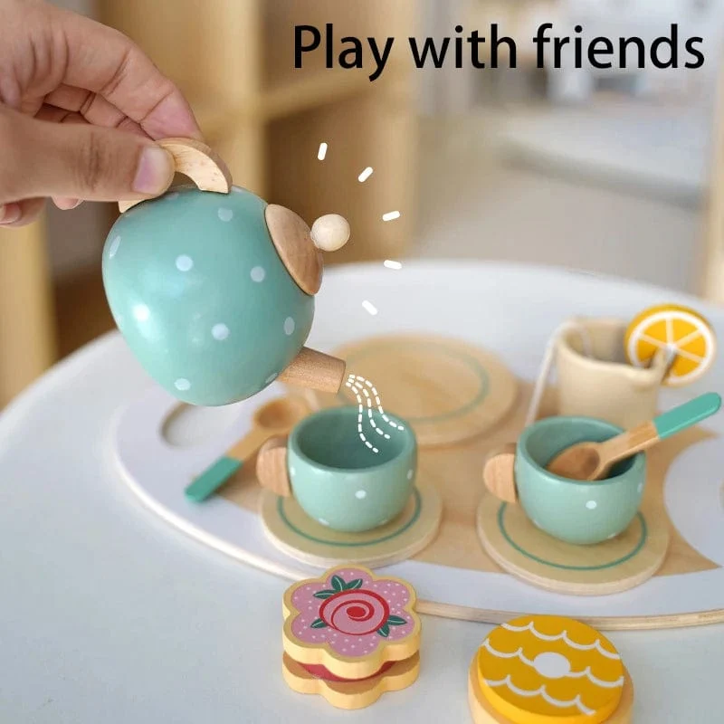 Holzspielzeug für Kinder, Kaffeemaschine, Spielzeug-Set, Kuchen, Eis, Teezeit, Spielset für Kleinkinder, Rollenspiel, Küchenzubehör, Geschenk für Kinder