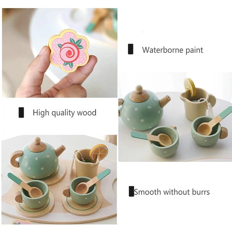 Holzspielzeug für Kinder, Kaffeemaschine, Spielzeug-Set, Kuchen, Eis, Teezeit, Spielset für Kleinkinder, Rollenspiel, Küchenzubehör, Geschenk für Kinder