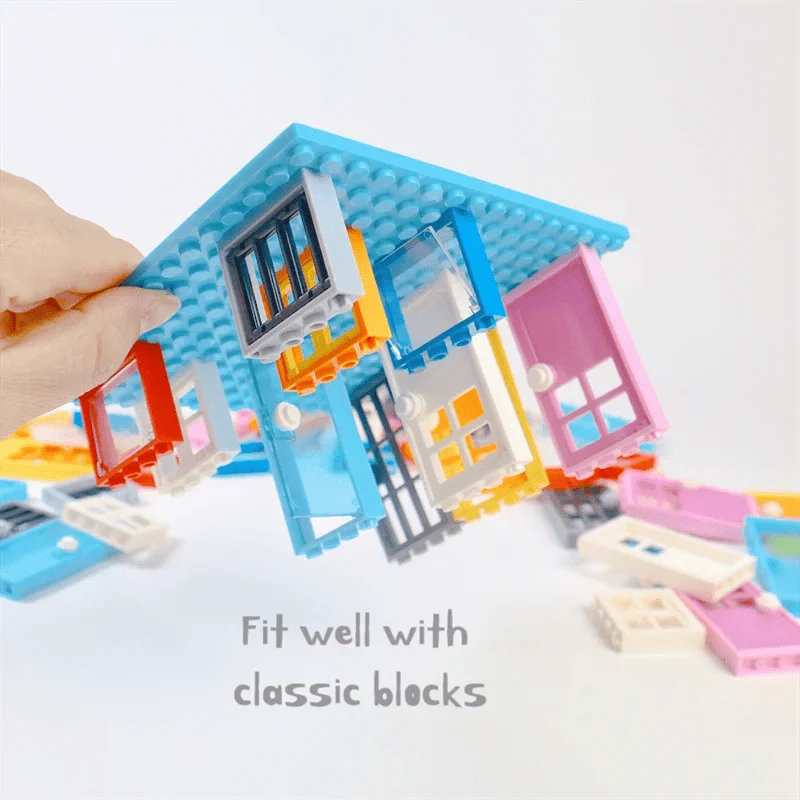 MOC Stadt Freunde Haus Tür Fenster Set Bausteine ​​Spielzeug Kompatibel Klassische Architektur Blöcke Teile DIY Ziegel Kinder Spielzeug