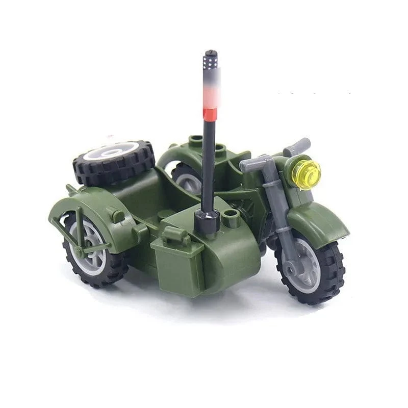 Militärwaffe Motorrad Buntes Spielzeug für Kinder Zubehör WW2 Motor Transporteinrichtung Militärs Kompatible Blöcke