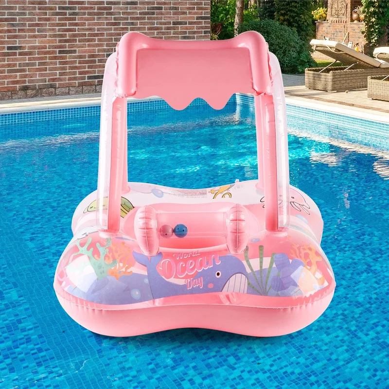 1 x Schwimmhilfe mit Baldachin für Kinder, Schwimmhilfe für Kleinkinder, Baby-Schwimmhilfe, Schwimmring für den Pool, Strandspielzeug für Partys