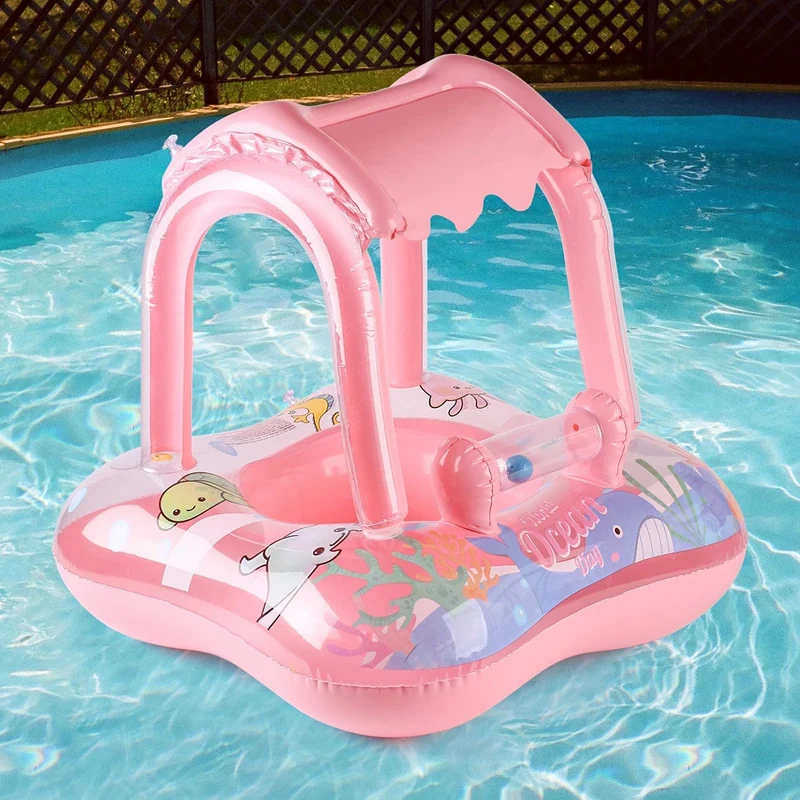 1 x Schwimmhilfe mit Baldachin für Kinder, Schwimmhilfe für Kleinkinder, Baby-Schwimmhilfe, Schwimmring für den Pool, Strandspielzeug für Partys