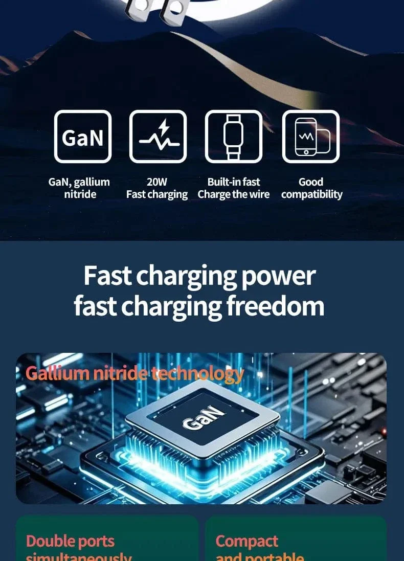 GaN 20W Schnelllade-PD3.0-Ladegerät Typ C-Beleuchtung für iPhone 12 13 Samsung Huawei Xiaomi Mobiltelefon EU/US-Stecker-Wandladegerät