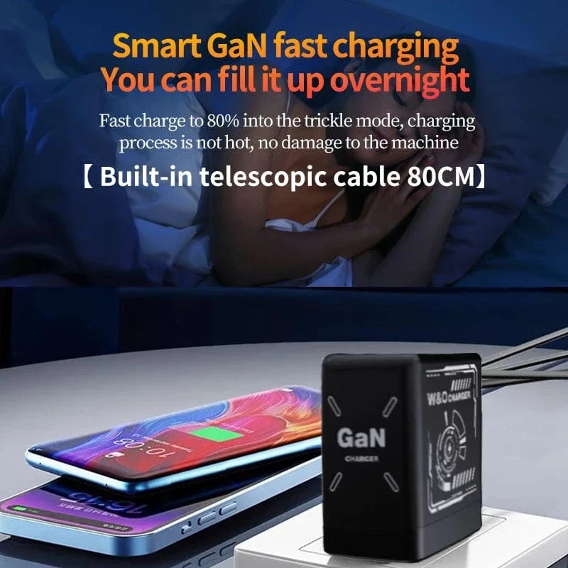 Xiaomi GaN120W Ultraschnellladegerät mit einziehbarem Typ-C-Blitzkabel-Schnellladeadapter für iPhone16 iPad Samsung Huawei