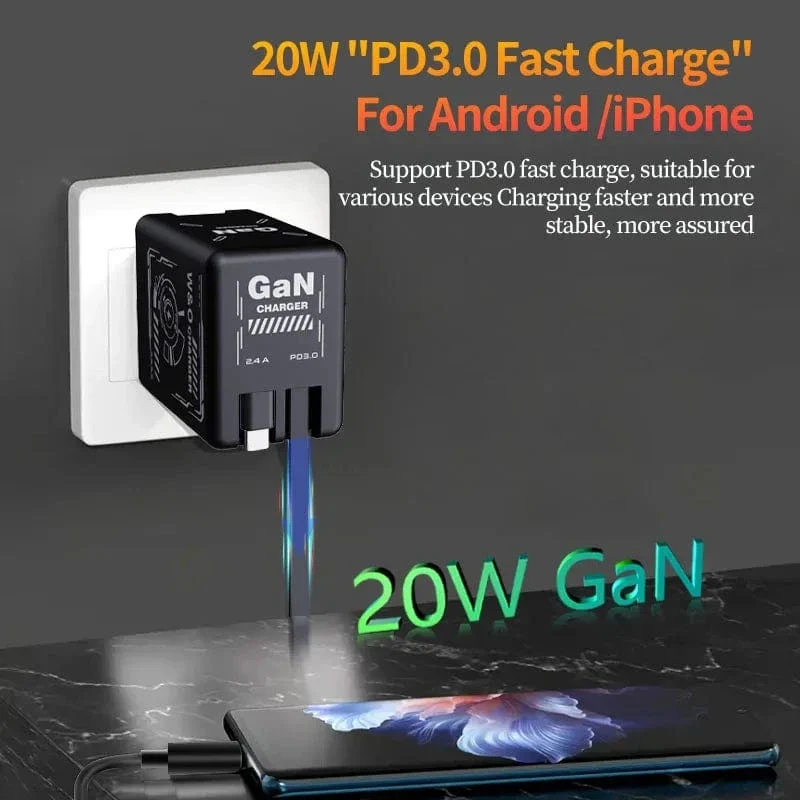Xiaomi GaN120W Ultraschnellladegerät mit einziehbarem Typ-C-Blitzkabel-Schnellladeadapter für iPhone16 iPad Samsung Huawei
