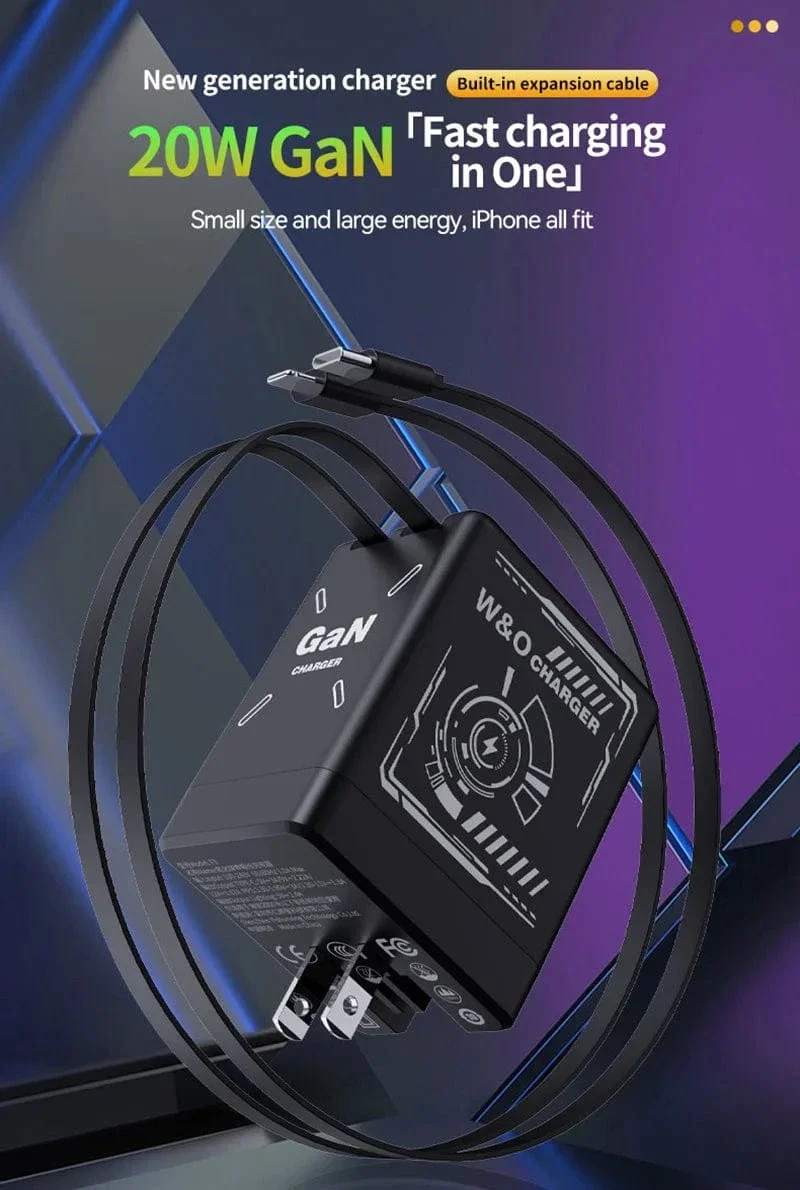 Xiaomi GaN120W Ultraschnellladegerät mit einziehbarem Typ-C-Blitzkabel-Schnellladeadapter für iPhone16 iPad Samsung Huawei
