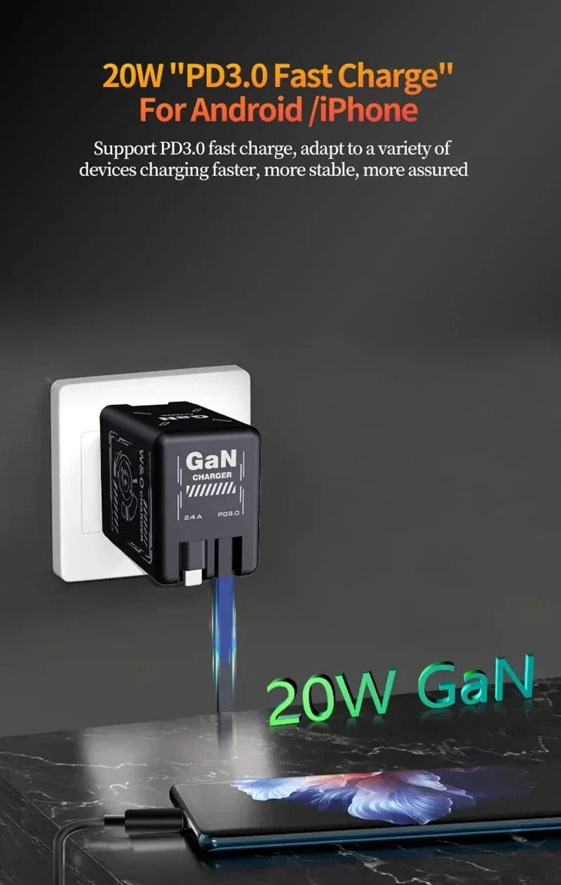 Xiaomi GaN120W Ultraschnellladegerät mit einziehbarem Typ-C-Blitzkabel-Schnellladeadapter für iPhone16 iPad Samsung Huawei
