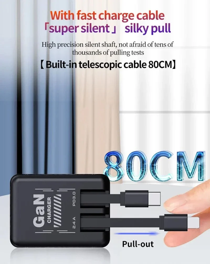 Xiaomi GaN120W Ultraschnellladegerät mit einziehbarem Typ-C-Blitzkabel-Schnellladeadapter für iPhone16 iPad Samsung Huawei