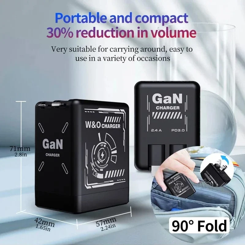 XIAOMI GaN-Ladegerät, kompatibel mit 120 W Schnellladegerät, einziehbares Typ-C-Beleuchtungskabel, tragbarer Adapter für iPhone, iPad, Samsung