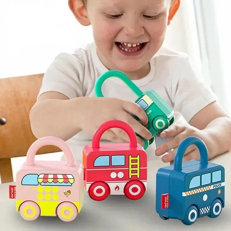 Lernspielzeug für Kinder, Lernschloss mit Schlüssel, Autonummern-Zuordnung und Zählen, Montessori-Mathematik-Unterricht, Schlösserknacken-Spielzeug
