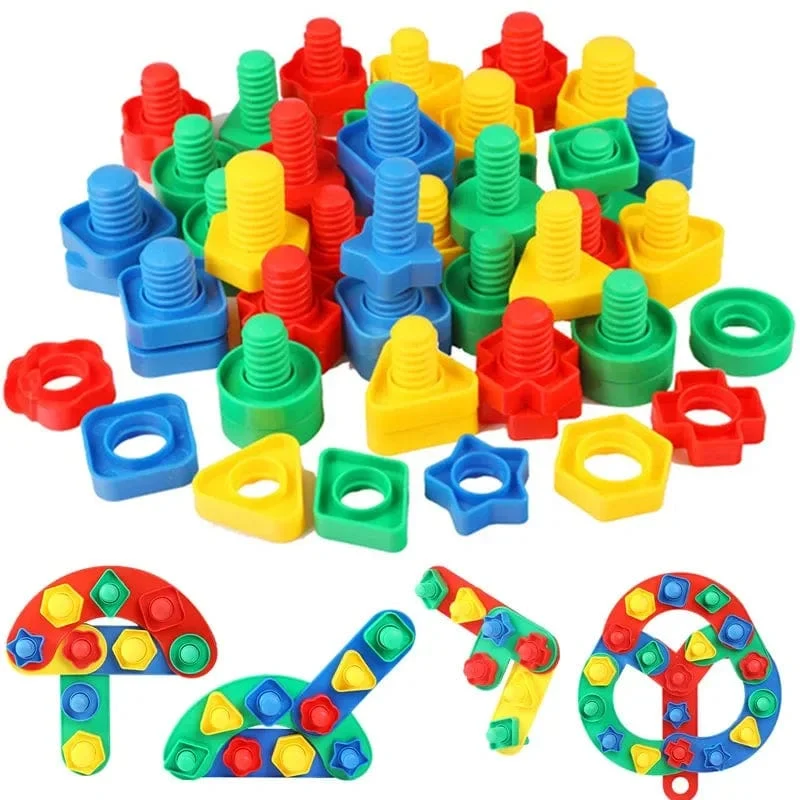 8er-Set Schraubenbausteine ​​Kunststoff-Einsteckblöcke Mutternform Spielzeug für Kinder Lernspielzeug Montessori-Modellbau