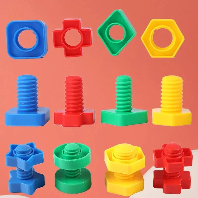 8er-Set Schraubenbausteine ​​Kunststoff-Einsteckblöcke Mutternform Spielzeug für Kinder Lernspielzeug Montessori-Modellbau