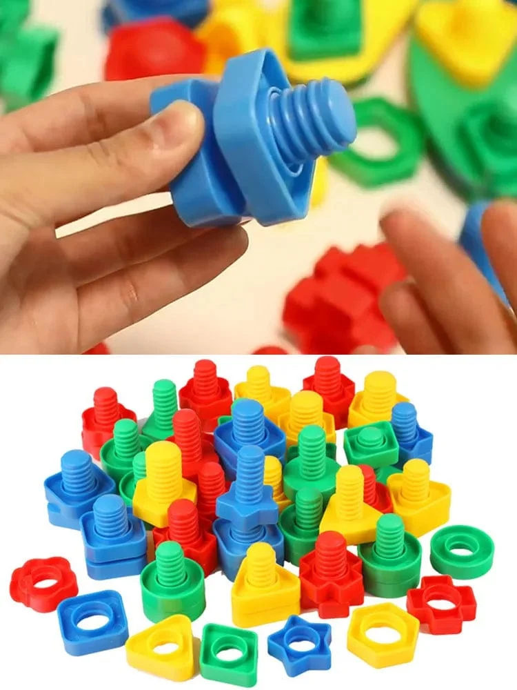 8er-Set Schraubenbausteine ​​Kunststoff-Einsteckblöcke Mutternform Spielzeug für Kinder Lernspielzeug Montessori-Modellbau