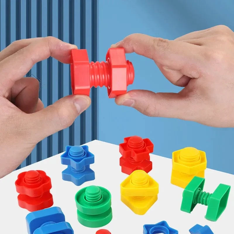 8er-Set Schraubenbausteine ​​Kunststoff-Einsteckblöcke Mutternform Spielzeug für Kinder Lernspielzeug Montessori-Modellbau