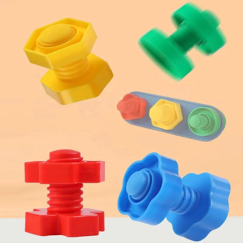 8er-Set Schraubenbausteine ​​Kunststoff-Einsteckblöcke Mutternform Spielzeug für Kinder Lernspielzeug Montessori-Modellbau