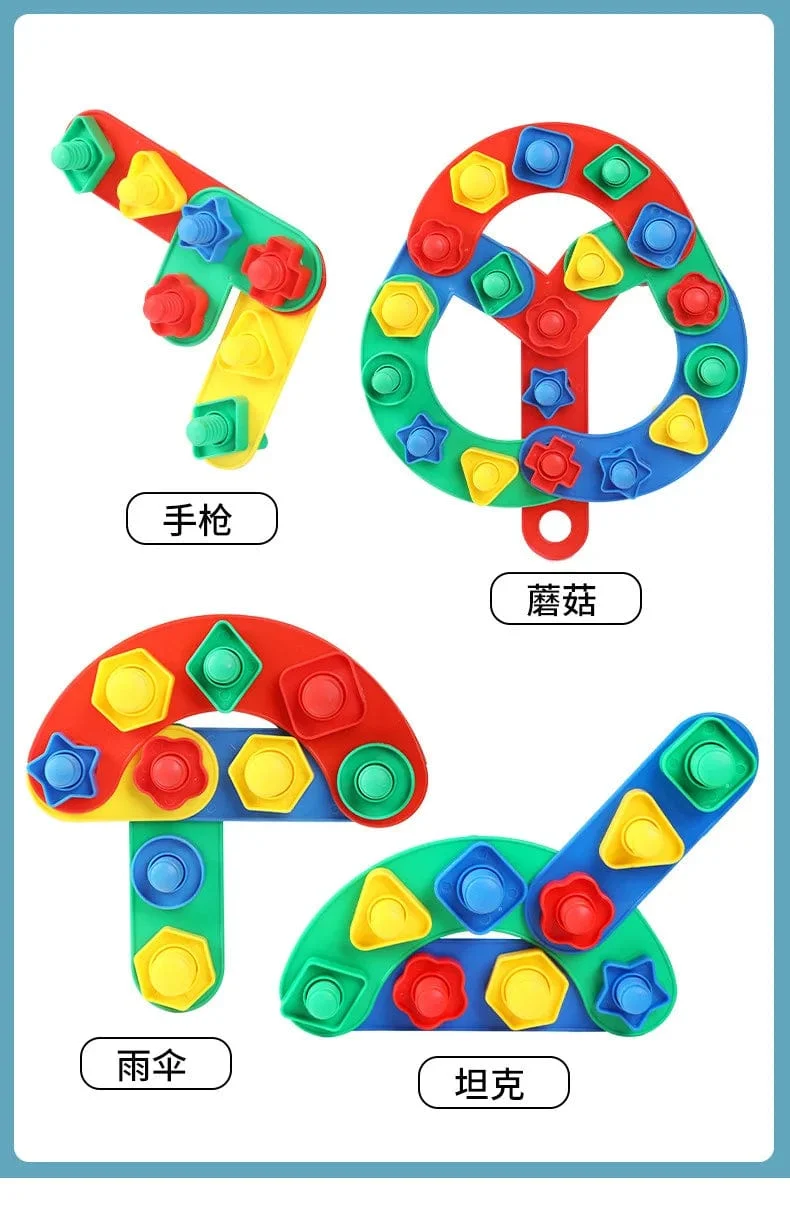 8er-Set Schraubenbausteine ​​Kunststoff-Einsteckblöcke Mutternform Spielzeug für Kinder Lernspielzeug Montessori-Modellbau
