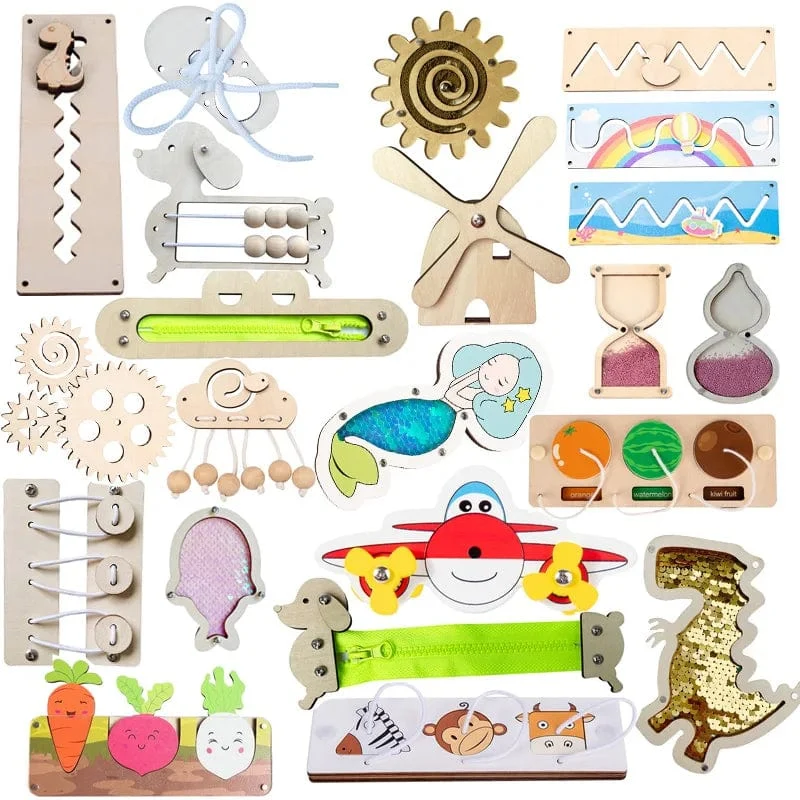 Beschäftigt Bord DIY Material Zubehör Montessori Lehrmittel Baby Frühe Bildung Lernen Geschicklichkeit Spielzeug Teil Holz Bord Spiele