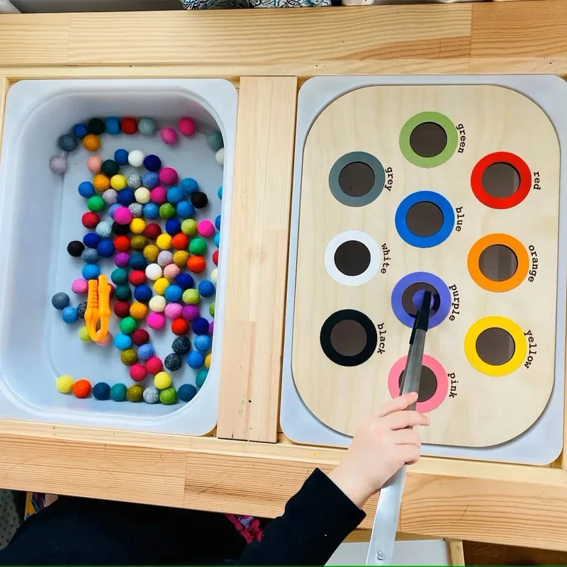 Sensorisches Tablett für Kinder, Tisch, Farbe, Haarballen, Spiel aus Holzfliesen, Montessori-Spielzeug für die frühe Bildung, Kinderspielzeug, pädagogisches Zubehör