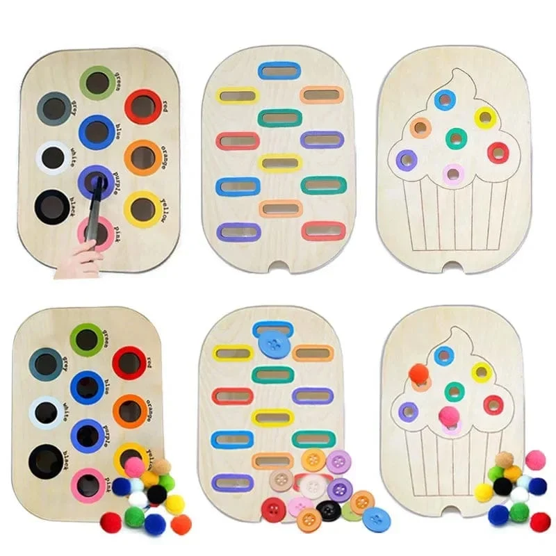 Sensorisches Tablett für Kinder, Tisch, Farbe, Haarballen, Spiel aus Holzfliesen, Montessori-Spielzeug für die frühe Bildung, Kinderspielzeug, pädagogisches Zubehör