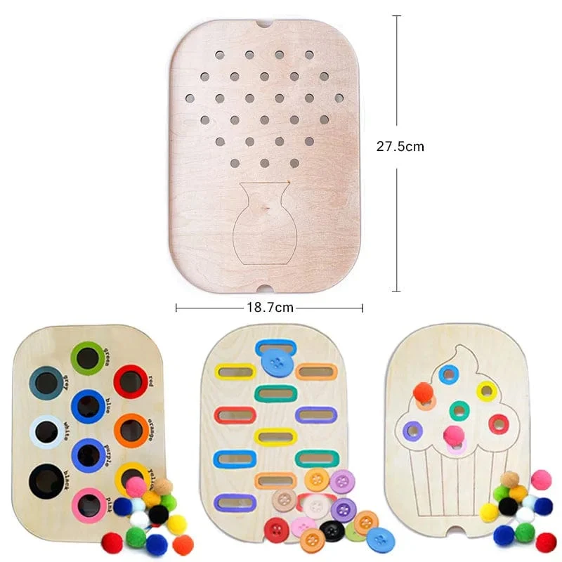 Sensorisches Tablett für Kinder, Tisch, Farbe, Haarballen, Spiel aus Holzfliesen, Montessori-Spielzeug für die frühe Bildung, Kinderspielzeug, pädagogisches Zubehör