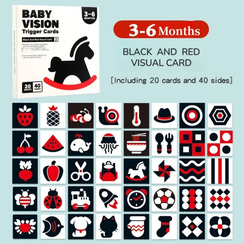 Montessori 0–12 Monate Baby Vision Stimulation Karten Schwarz und Weiß Kontrast Karten Stimulieren Neugeborenen Visuelle Frühe Lernen Spielzeug
