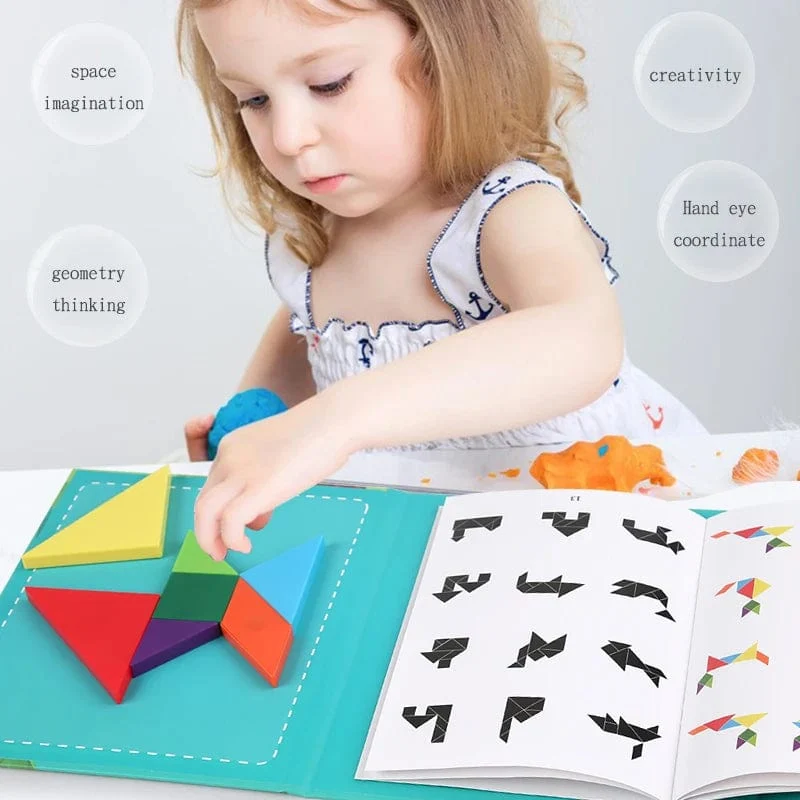 3D Holz Magnetische Puzzle Spiele Geometrische Formen Tangram Spielzeug Montessori Frühen Bildung Sortierung Für Spielzeug Kinder Geschenke