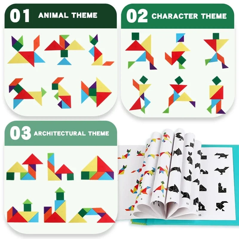 3D Holz Magnetische Puzzle Spiele Geometrische Formen Tangram Spielzeug Montessori Frühen Bildung Sortierung Für Spielzeug Kinder Geschenke