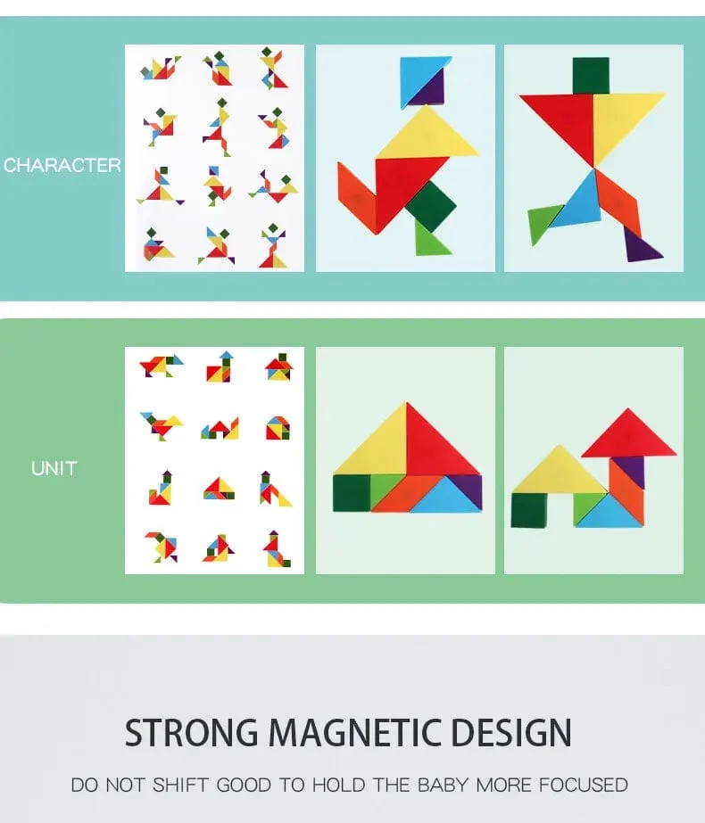 3D Holz Magnetische Puzzle Spiele Geometrische Formen Tangram Spielzeug Montessori Frühen Bildung Sortierung Für Spielzeug Kinder Geschenke