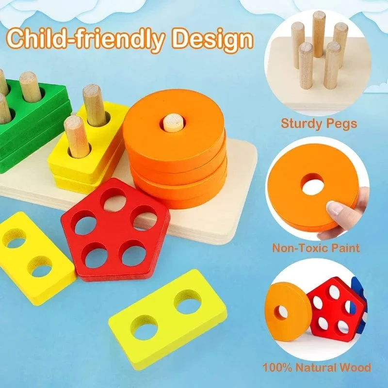 Montessori Holz Geometrische Form Fünf Sätze von Spalten Blöcke Zusammenbauen Kinder Aufklärung Frühe Bildung Puzzle Spielzeug