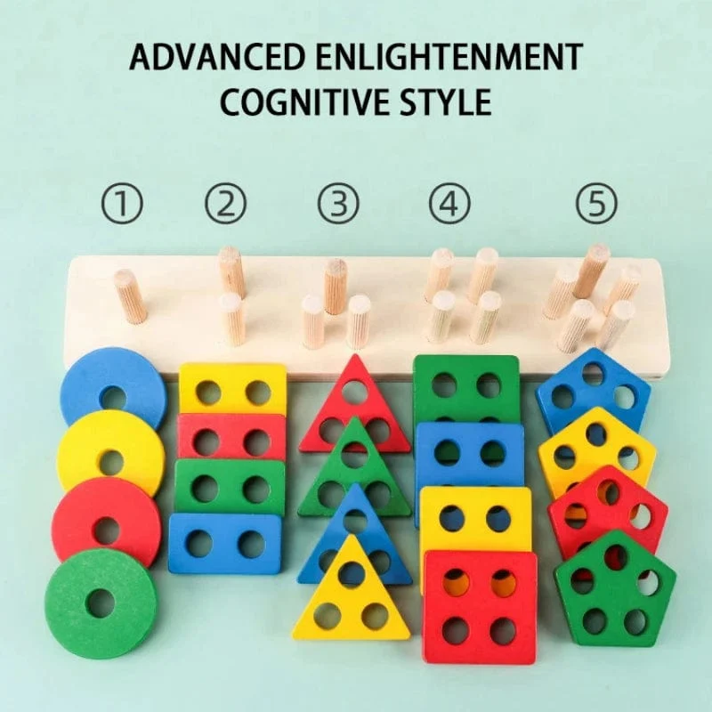 Montessori Holz Geometrische Form Fünf Sätze von Spalten Blöcke Zusammenbauen Kinder Aufklärung Frühe Bildung Puzzle Spielzeug