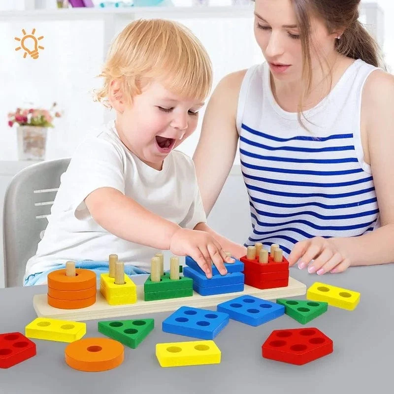 Montessori Holz Geometrische Form Fünf Sätze von Spalten Blöcke Zusammenbauen Kinder Aufklärung Frühe Bildung Puzzle Spielzeug