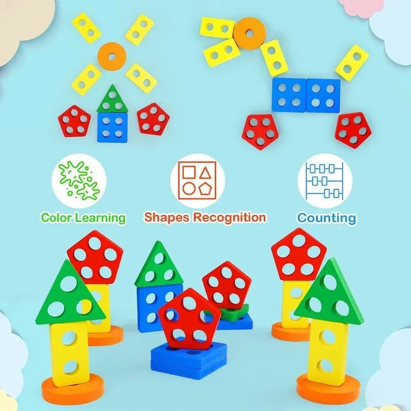 Montessori Holz Geometrische Form Fünf Sätze von Spalten Blöcke Zusammenbauen Kinder Aufklärung Frühe Bildung Puzzle Spielzeug