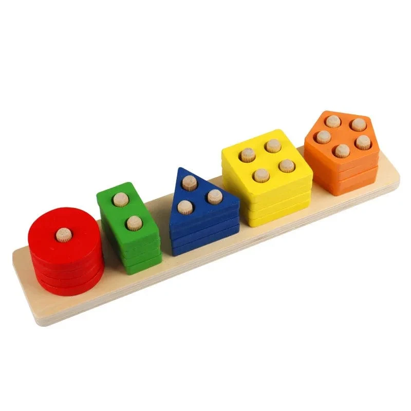 Montessori Holz Geometrische Form Fünf Sätze von Spalten Blöcke Zusammenbauen Kinder Aufklärung Frühe Bildung Puzzle Spielzeug