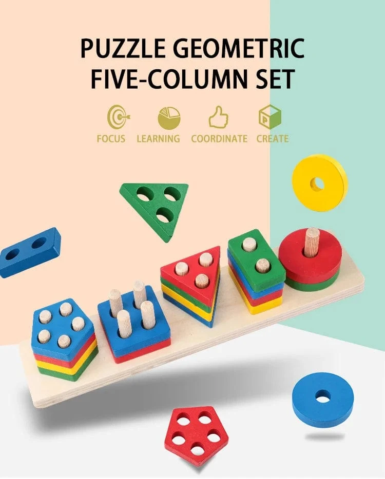 Montessori Holz Geometrische Form Fünf Sätze von Spalten Blöcke Zusammenbauen Kinder Aufklärung Frühe Bildung Puzzle Spielzeug