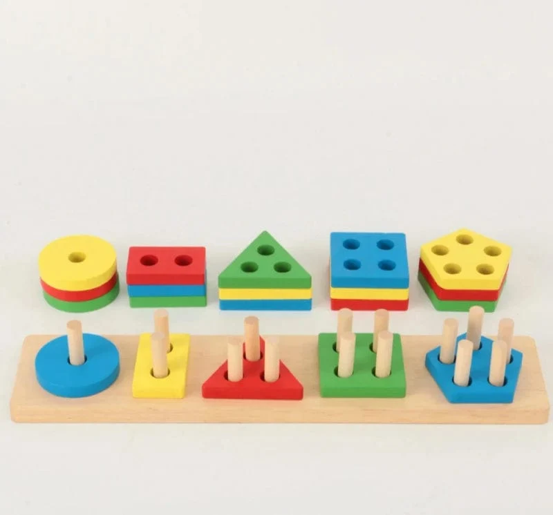 Montessori Holz Geometrische Form Fünf Sätze von Spalten Blöcke Zusammenbauen Kinder Aufklärung Frühe Bildung Puzzle Spielzeug