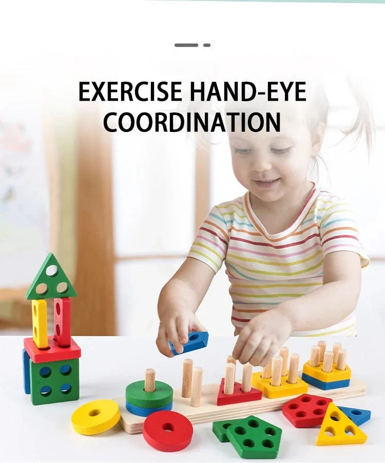 Montessori Holz Geometrische Form Fünf Sätze von Spalten Blöcke Zusammenbauen Kinder Aufklärung Frühe Bildung Puzzle Spielzeug