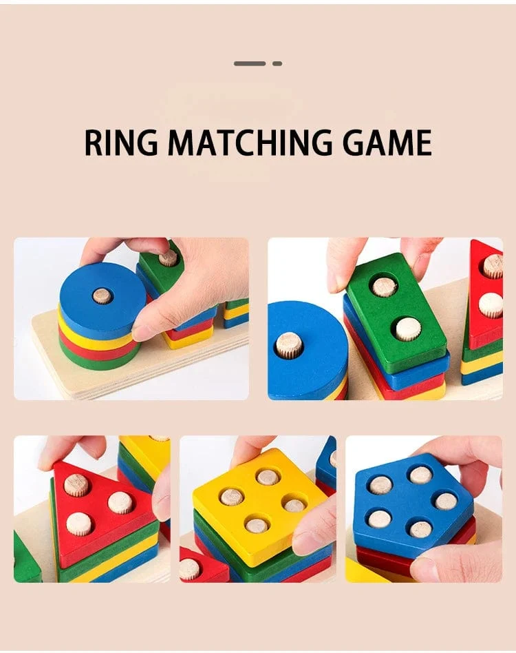Montessori Holz Geometrische Form Fünf Sätze von Spalten Blöcke Zusammenbauen Kinder Aufklärung Frühe Bildung Puzzle Spielzeug