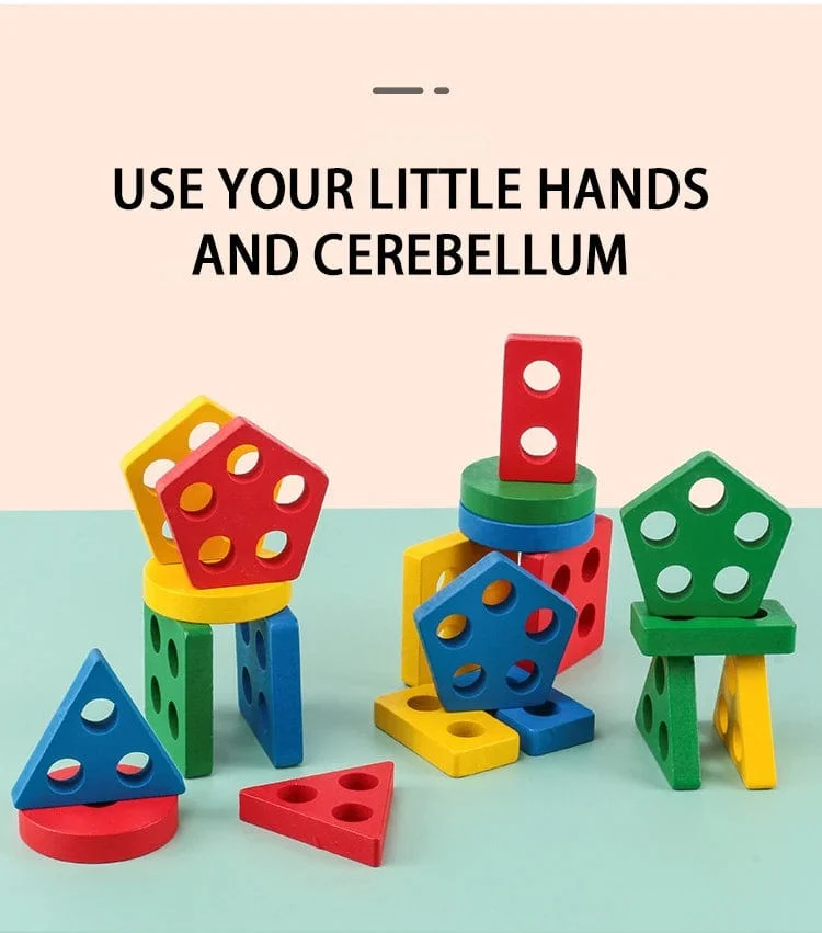 Montessori Holz Geometrische Form Fünf Sätze von Spalten Blöcke Zusammenbauen Kinder Aufklärung Frühe Bildung Puzzle Spielzeug