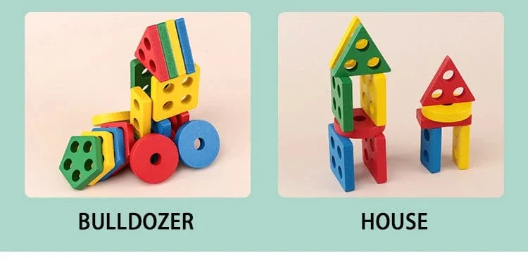 Montessori Holz Geometrische Form Fünf Sätze von Spalten Blöcke Zusammenbauen Kinder Aufklärung Frühe Bildung Puzzle Spielzeug
