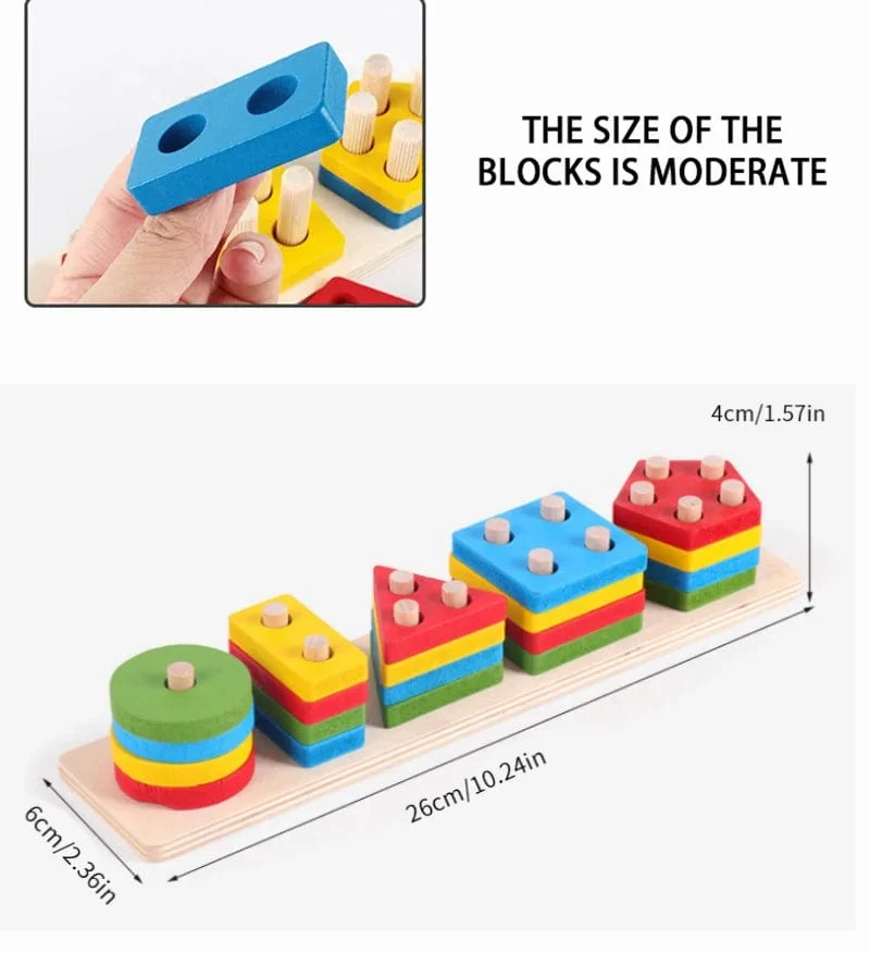 Montessori Holz Geometrische Form Fünf Sätze von Spalten Blöcke Zusammenbauen Kinder Aufklärung Frühe Bildung Puzzle Spielzeug