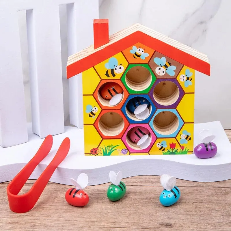 Bienenhaus aus Holz, Klemmbienen-zu-Bienenstock-Matching-Spiel, Montessori-Farbsortierpuzzle, Feinmotorik-Spielzeug, Frühpädagogisches Geschenk