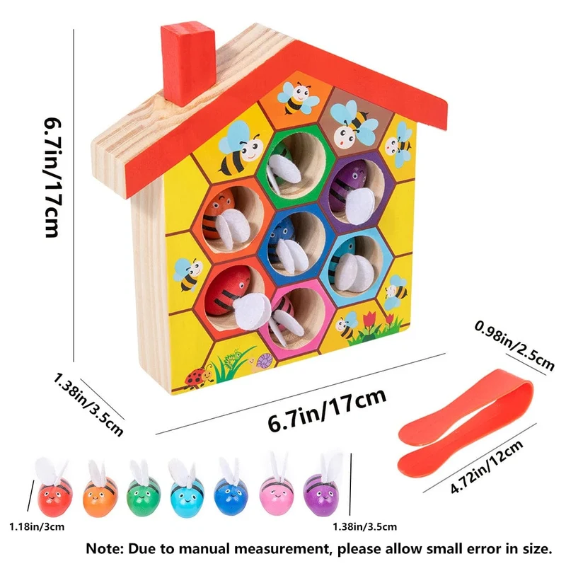 Bienenhaus aus Holz, Klemmbienen-zu-Bienenstock-Matching-Spiel, Montessori-Farbsortierpuzzle, Feinmotorik-Spielzeug, Frühpädagogisches Geschenk