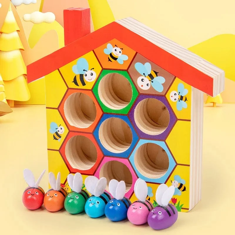 Bienenhaus aus Holz, Klemmbienen-zu-Bienenstock-Matching-Spiel, Montessori-Farbsortierpuzzle, Feinmotorik-Spielzeug, Frühpädagogisches Geschenk