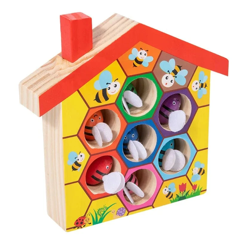Bienenhaus aus Holz, Klemmbienen-zu-Bienenstock-Matching-Spiel, Montessori-Farbsortierpuzzle, Feinmotorik-Spielzeug, Frühpädagogisches Geschenk