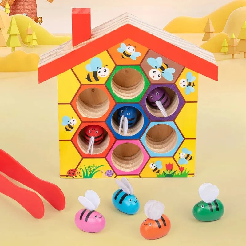 Bienenhaus aus Holz, Klemmbienen-zu-Bienenstock-Matching-Spiel, Montessori-Farbsortierpuzzle, Feinmotorik-Spielzeug, Frühpädagogisches Geschenk